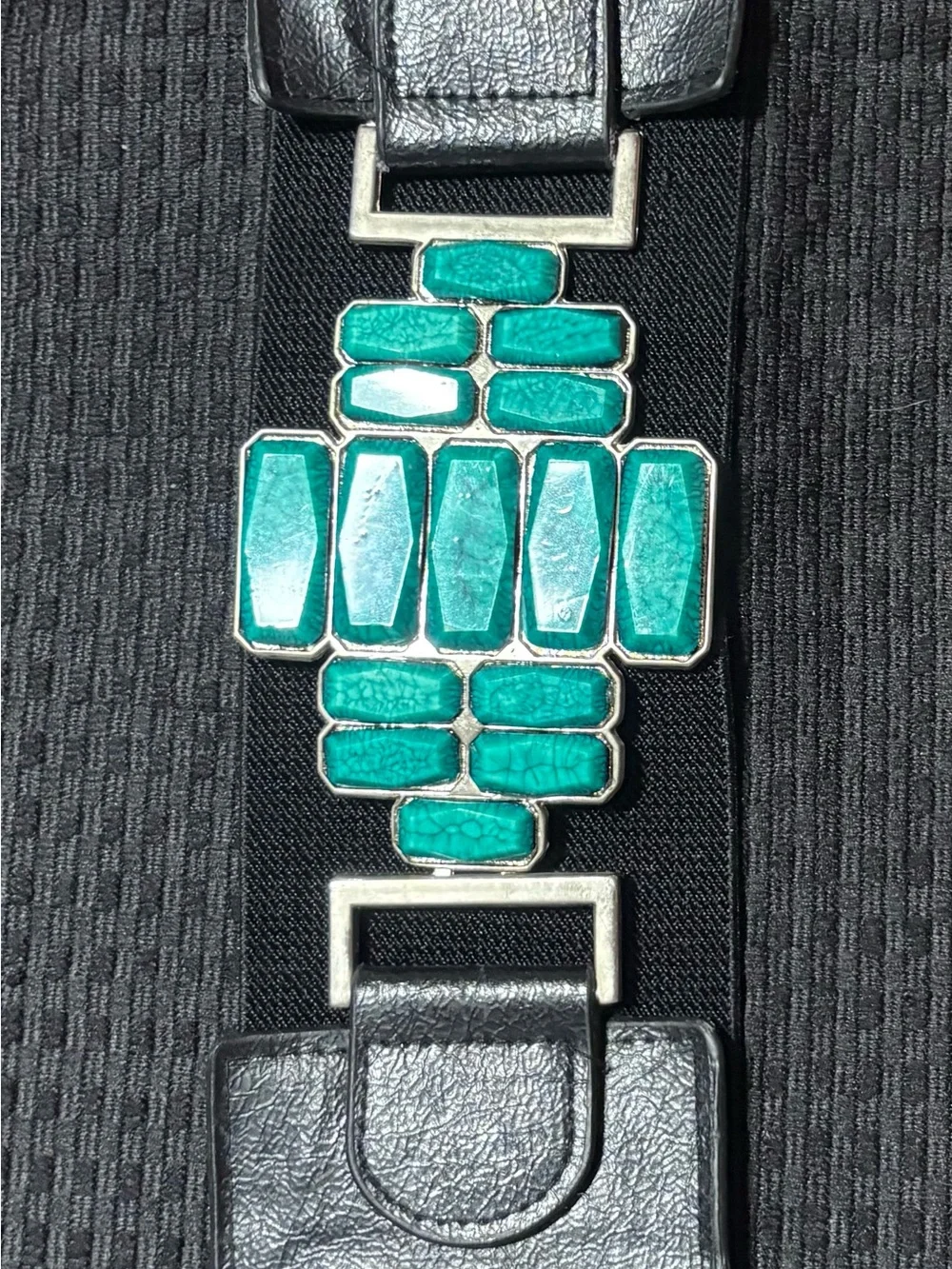 Turquoise Stone Accent Black Leather Strap Wearable Accessory